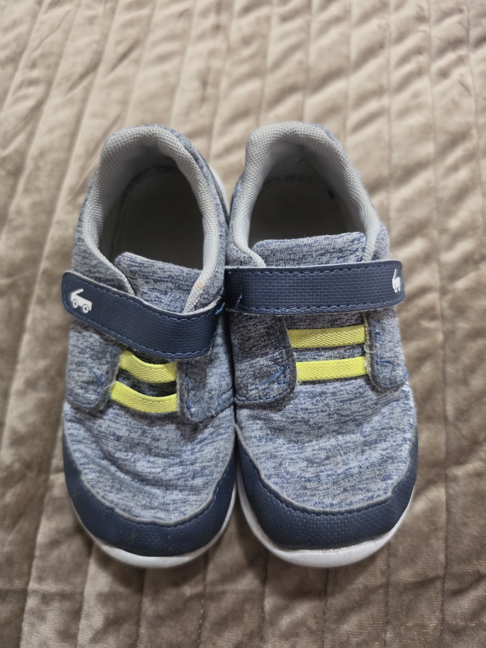 See Kai Run Blue Knit Sneakers with Yellow Stripes